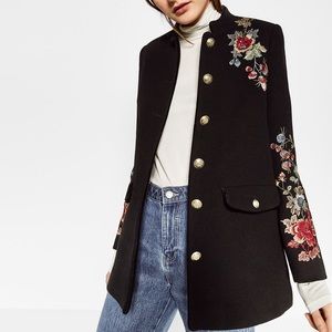 Zara Trafaluc floral gold embroidered military jacket coat M